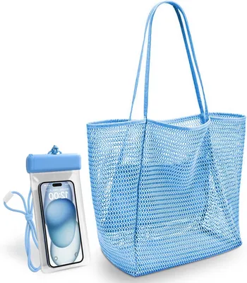 Productafbeelding van Strandtas Dames - Zon Tas - Vakantie Essentials - Waterdichte Pouch - 35 x 17 x 71 cm - Mesh