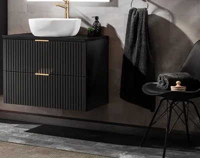 Produktbild von Design Badmöbel Set ADEL-V SCHWARZ 80 cm MDF SOFT-CLOSE MONTIERT Waschtisch