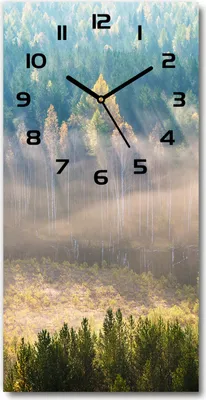 Produktbild von Wanduhr aus Glas – 30x60 cm - Glasbild - Glasuhr - Gehärtetes Glas -Nebel über dem Wald