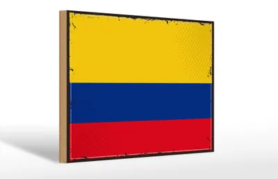 Produktbild von Holzschild Flagge Kolumbien 30x20cm Retro Flag Colombia