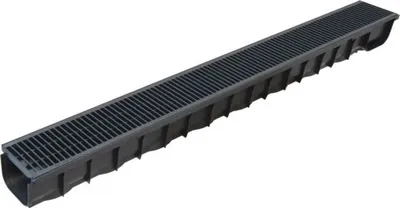 Produktbild von Kunststoffrinne aus PP mit Gitterrost schwarz 1000 mm x 121 mm x 84 mm