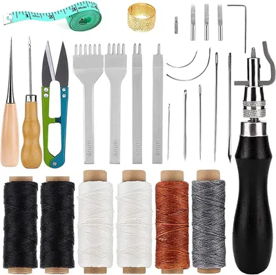 Produktbild von Namner 26-teiliges Leder Nähwerkzeug Set Hand Nähen Kit mit Wachsfaden und Zubehör