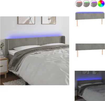 Produktbild von vidaXL LED Kopfteil Hellgrau 203x16x78/88 cm Samt -  Kopf- & Fußenden