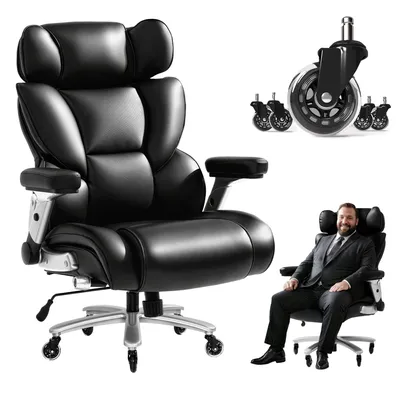 Produktbild von FLEXISPOT Ergonomischer XXL Bürostuhl bis 300 kg, Chefsessel mit dynamischer Lendenwirbelstütze, 63,5cm breitem Sitz und Gummirollen, Schwarz