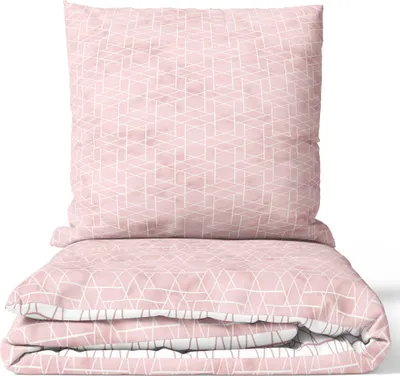 Produktbild von Baumwolle Bettwäsche Set 200x200 cm Rosa Weiß Rauten Renforce Wendebettwäsche mit Reißverschluss 3 teilig