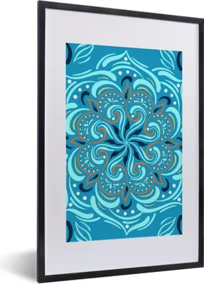 Produktbild von MuchoWow® MuchoWow® Gerahmtes Poster Blume - Blau - Orange - Muster 40x60 cm - Poster mit zchwarzem Bilderrahmen - Poster in Rahmen
