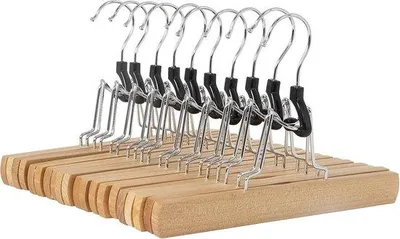 Produktbild von Famanu Hosenbügel Set mit 10 Holz-Hosenbügeln und Metallclips - Natur