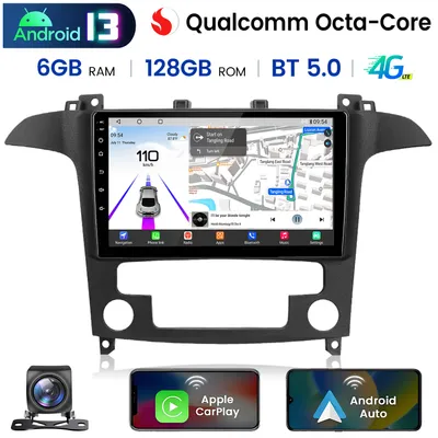 Obrázok produktu pre Autorádio CarPlay Android Auto pre Ford S-Max (2007-2015) - výkonný osemjadrový procesor, 6+128 GB, GPS, Bluetooth, dotykový displej