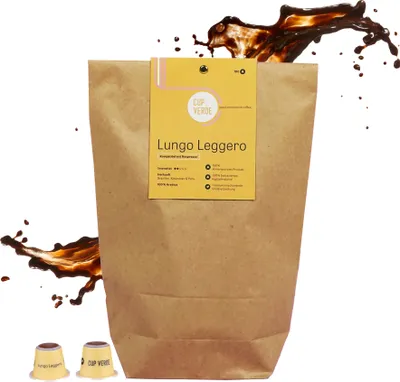 Produktbild von CUP VERDE – 100 Lungo Leggero Kaffeekapseln Nespresso* kompatibel - mild und säurearm - nachhaltig - fair gehandelt - schonend geröstet