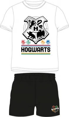 Produktbild von Harry Potter Jungen-Pyjama | Hogwarts Wappen & Schriftzug | Kurzarmshirt & kurze Hose weiß/schwarz,134/140