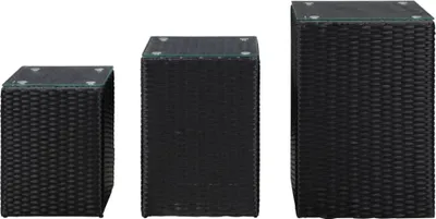Produktbild von vidaXL Beistelltische 3 Stk. mit Glasplatte Schwarz Poly Rattan