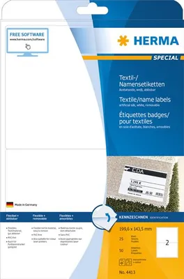 Produktbild von Textiletiketten A4 weiß 199,6x143,5 mm ablösbar Acetatseide 50 St.