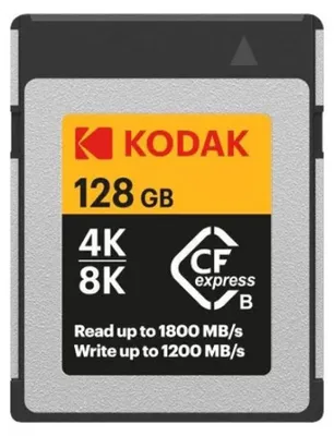 Produktbild von Kodak EKMCFX128GK, 128 GB, CFexpress Type B, 1800 MB/s, 1400 MB/s, Schwarz, Grau, Orange