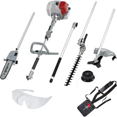 Productafbeelding van IKRA 4-in-1 benzine multifunctionstool IBKH 33-1 | Grastrimmer 43 cm | Heggenschaar Ø 25,5 cm | Telescopische heggenschaar 40 cm | Stobbenfrees 24 cm | Inclusief veiligheidsbril