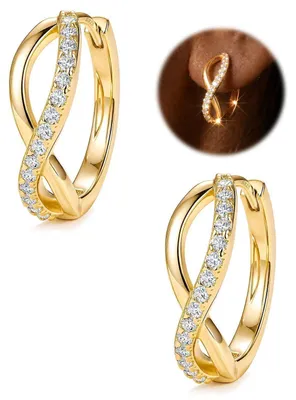 Immagine prodotto di Orecchini a cerchio in argento 925 placcati in oro, da donna, 18 mm, ipoallergenici, leggeri, con zirconi, confezione regalo