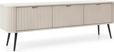 Produktbild von TV-Tisch mit Lamellen Gerly - TV-Schrank 170 cm auf Beinen, Loft, geriffelten Fronten, 3 Türen (Beige / Schwarz)