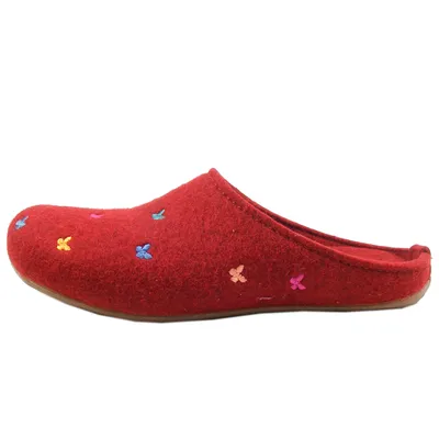 Produktbild von Haflinger Damen Hausschuh Pantoffel Wollfilz Stickerei Everest Farfalline 484014, Größe:41 EU, Farbe:Rot