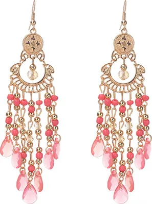 Produktbild von Paar Damen-Hakenohrringe im Vintage-Ethno-Stil, übertriebene Aushöhlung von Perlen, Wassertropfenform, böhmische Ohrdekoration, Schmuck, Urlaubsohrringe, Hängeohrringe