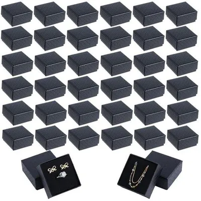 Produktbild von Kartonnen Geschenkdozen mit Ruittextur, Schwarz, für Schmuck, 100 Stück, elegantes Design