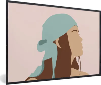 Produktbild von MuchoWow® Gerahmtes Poster Sommer - Frau - Kopftuch - Abstrakt 90x60 cm - Poster mit Schwarzem Bilderrahmen Wandposter Rahmen Foto Bilder - Fotorahmen - Foto-Plakat