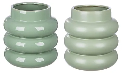 Productafbeelding van Gilde vaas, "Rim", keramiek, groen, hoogte 24 cm, diameter 23 cm. Artikelnummer: 34315. EAN: 4063387343159. Set van 2 stuks (assortiment van 2 verschillende modellen)
