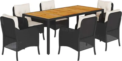 Produktbild von 7-tlg. Garten-Essgruppe mit Kissen Schwarz Poly Rattan