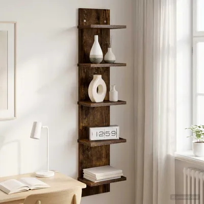 Immagine prodotto di Maison Exclusive - Scaffale a parete in legno impiallacciato noce, 22 x 15 x 100 cm