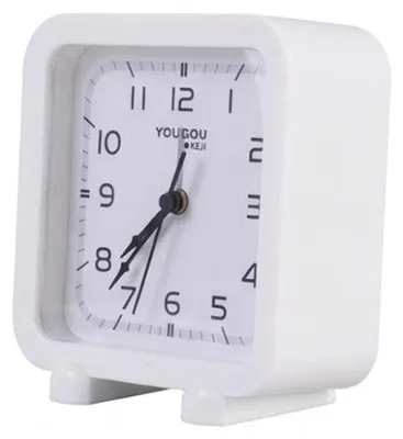 Zdjęcie produktu dla Avizar, analogowy budzik kwarcowy, cichy, minimalistyczny design, biały