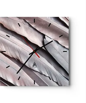 Produktbild von Wanduhr - Quadrat - Glasuhr - Federn Flügel Feder - 30x30cm - Schleichendes Uhrwerk - Lautlos - zum Aufhängen bereit - Dekoration Modern - Wanddekoration aus Glas - C3AC30x30-5114