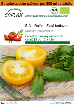 Obrázek produktu pro SAFLAX Garden in the bag - BIO - Rajče - Zlatá královna - Solanum lycopersicum - 15 Semena - S pěstebním substrátem v praktickém samovztyčovacím sáčku