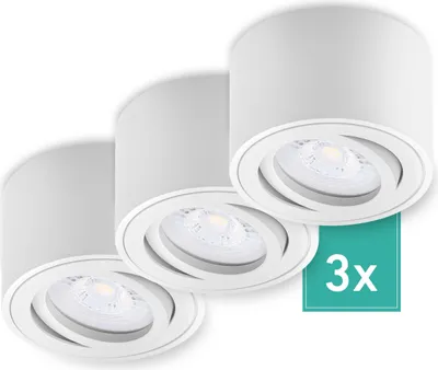 Produktbild von 3er Set Oktaplex Aufbaustrahler Alu flach & schwenkbar 3-Step dimmbar inkl. LED Modul 3000K warmweiß - Aufbauspot weiß