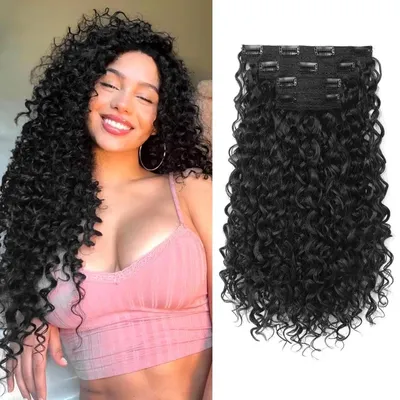 Produktbild von Clip-in Haarverlängerungen 4-teilig 100% Proteinseide lockig 40 cm Schwarz