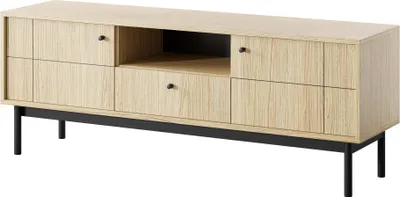 Productafbeelding van FURNLUX TV-meubel in Japandi-stijl, eikenhout en zwart, 154 cm / Hoofdkleur: Beige / Afmetingen: 154 x 39 x 57 cm