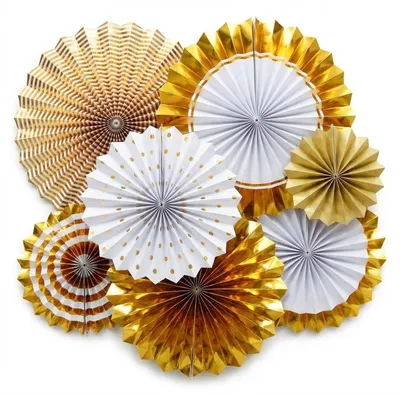 Produktbild von Papierfächer-Set - 8-teilige Dekoration - für Hochzeiten und Feiern - Gold