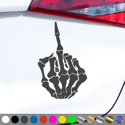 Produktbild von PantherPixel Skelett Mittelfinger Aufkleber Knochen Stinkefinger Sticker Auto Geschenkidee Farbe Dunkelgrau