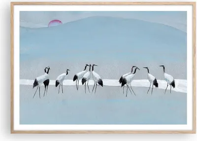 Produktbild von Gerahmtes Poster - Rahmen in heller Eiche - Vögel Kraniche Natur - 100x70 cm - Wand Bild - Wanddeko - Wandbilder - Kunstposter - Wandposter - Bilderrahmen - Bilder - Kunstdruck - P2NAA100x70-4921
