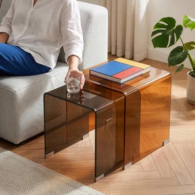 Produktbild von Satztisch 'Kariengem' 2-tlg. Couchtisch-Set Glastischen Braun