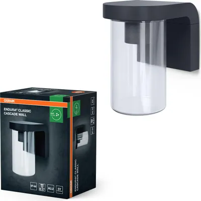 Immagine prodotto di OSRAM applique da esterno E27 in vetro trasparente, design moderno in alluminio grigio scuro, protezione IP44, resistente agli urti IK03, applique per terrazza e balcone