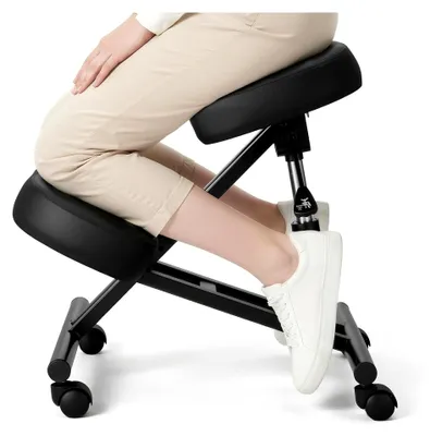 Produktbild von Ergonomischer Kniehocker mit Rollen, Höhenverstellbarer Kniestuhl in X-Form mit Dickem Schaumstoffpolster, zur Entlastung von Nacken und Rücken, für Zuhause, Büro und Meditation, Schwarz