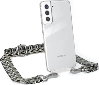 Produktbild von EAZY CASE Handykette - Verstellbarer Trageriemen kompatibel mit Samsung Galaxy S21 FE 5G, Handykordel mit transparenter Silikon-Hülle, Band in Grün