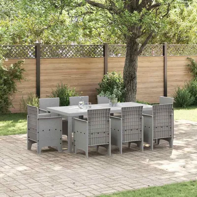 Produktbild von Garten Essgruppe 9 pcs Hellgrau Poly Rattan, gehärtetes Glas