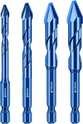 Obrázok produktu pre Excentrický vrták so zahnutou hlavou, 6,35 mm, vrták do skla a betónu, 4-dielna súprava, 6 mm/8 mm/10 mm/12 mm, súprava vrtákov do muriva na keramiku, tehly, plast, steny a drevo