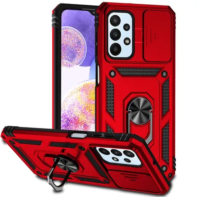 Obrázek produktu pro Pouzdro pro Samsung Galaxy A23 4G dvouvrstvé pouzdro s posuvným krytem kamery a prstencovým stojánkem červené
