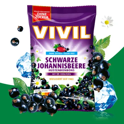Produktbild von VIVIL® Schwarze Johannisbeere ohne Zucker Bonbons 120,0 g