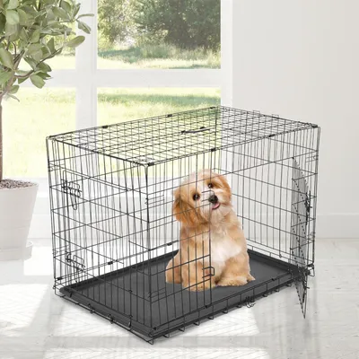 Obrázek produktu pro Transportní klec pro psy – drátěná klec pro menší zvířata | Barva: černá | Rozměry: 53 x 76 x 57 cm