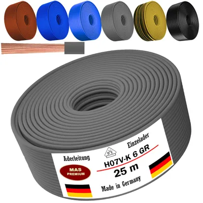 Produktbild von 25m Aderleitung H07 V-K GR 1x6 mm² Grau Einzelader flexibel