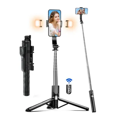 Produktbild von 170CM Bluetooth Selfie Stick Stativ mit 2 Fülllicht für iPhone 17/16/15/14/13/12/11 Serie /Samsung S25/S24/S23/S22/S21/S20 Serie Android Handy Stative