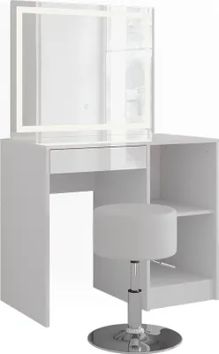 Produktbild von Schminktisch Vicco Sherry Weiß/Weiß Hochglanz 89.8 cm mit LED-Spiegel und Hocker, Model 57681