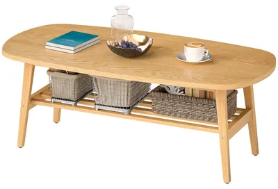 Zdjęcie produktu dla Stolik kawowy HOMCOM do salonu z półką, wymiary 120 x 60 x 42 cm, kolor naturalny
