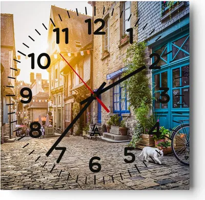 Produktbild von Wanduhr - Quadrat - Glasuhr - stadt straße katze - 40x40cm - Schleichendes Uhrwerk - Lautlos - zum Aufhängen bereit - Dekoration Modern - Wanddekoration aus Glas - C4AC40x40-3711